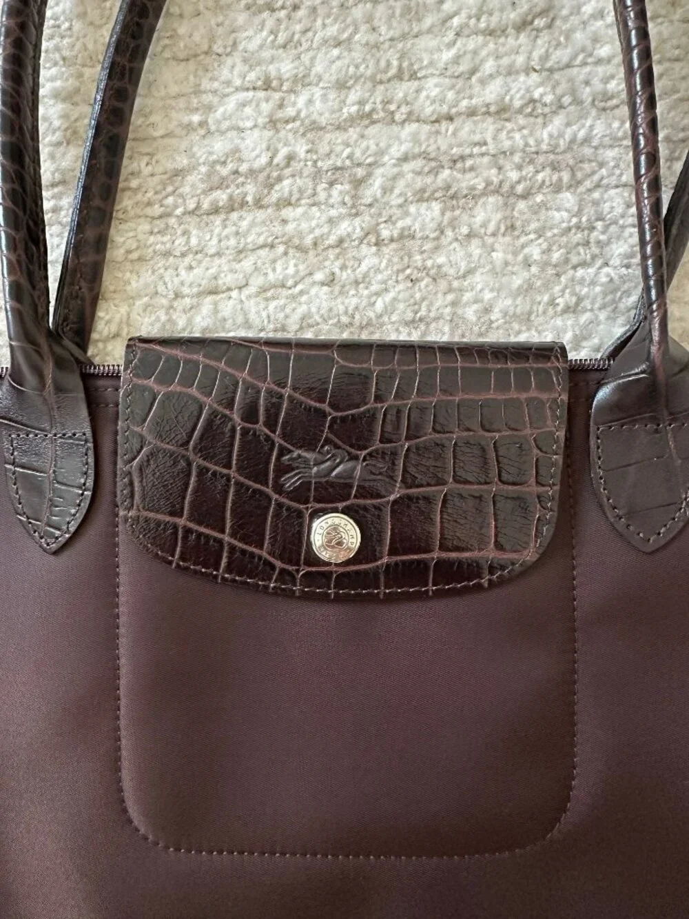 Longchamp Le Pliage Medium Tote – Brown with Croc Embossed Flap - Picture 5 of 5